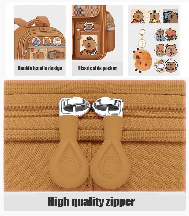 DHUENIOPE Cute Capybara Backpack with Chic Case and More Pins Ita Bag Cartoon Laptop Travel Utility Funny Going Out Casual Bag(Khaki) - Image 4